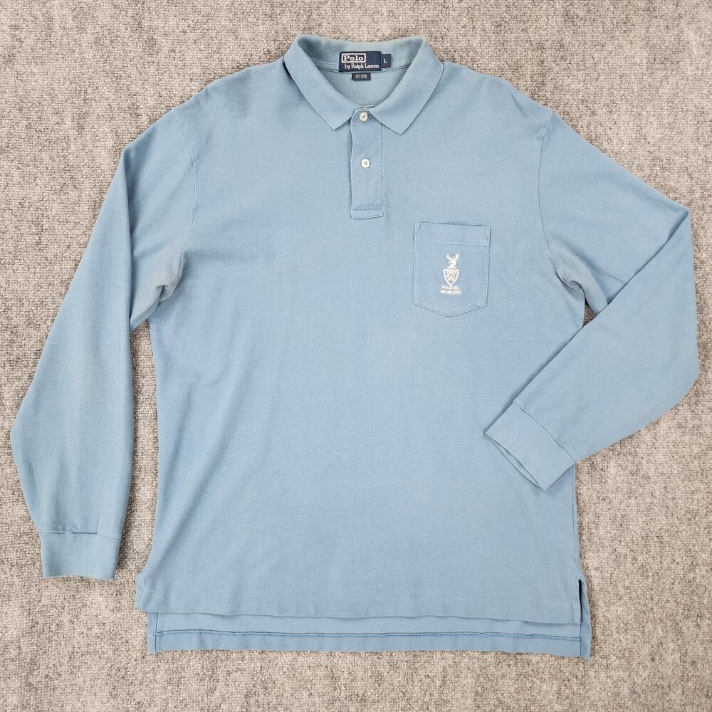Polo Ralph Lauren Shirt Mens Large Blue Polo Long Sleeve Crest Logo Peru Retro